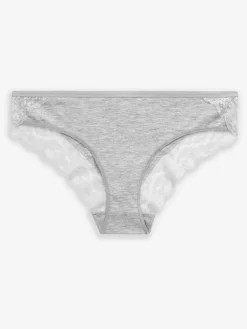 Next Grey Marl/Pink/Plum Bikini Cotton Lace Knickers 4 Pack New