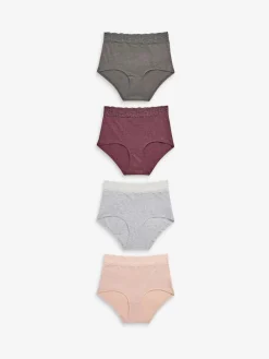 Next Grey Marl/Pink/Plum Full Brief Cotton Lace Knickers 4 Pack New