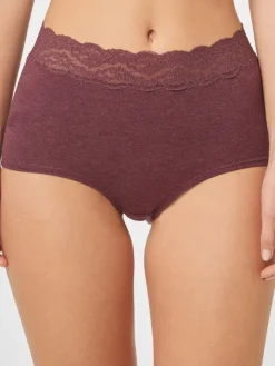 Next Grey Marl/Pink/Plum Full Brief Cotton Lace Knickers 4 Pack New