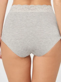 Next Grey Marl/Pink/Plum Full Brief Cotton Lace Knickers 4 Pack New