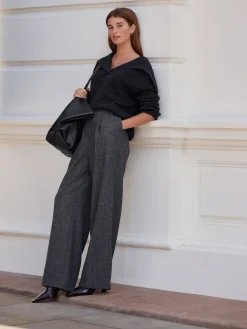 Next Grey N. Premium Wide Leg Pleated Trousers With Wool Outlet