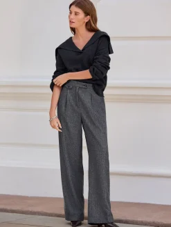 Next Grey N. Premium Wide Leg Pleated Trousers With Wool Outlet