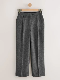 Next Grey N. Premium Wide Leg Pleated Trousers With Wool Outlet