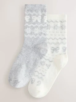 Next Grey Pretty Fairisle Pattern Wool Blend Ankle Socks 2 Pack Sale