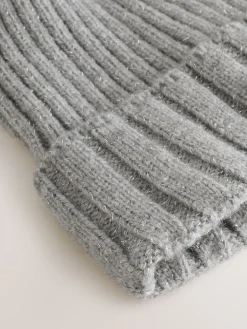 Next Grey Rib Knit Pom Hat Discount