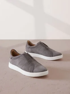 Next Signature Premium Leather Laceless Slip-On Trainers Grey
