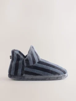 Next Boot Slippers Grey Stripe New