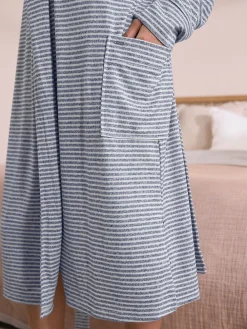 Next Cosy Lightweight Dressing Gown Grey Stripe Best