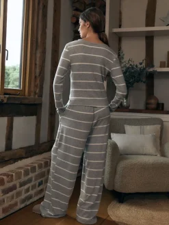 Next Cosy Long Sleeve Pyjamas Grey Stripe Best