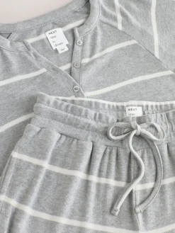 Next Cosy Long Sleeve Pyjamas Grey Stripe Best