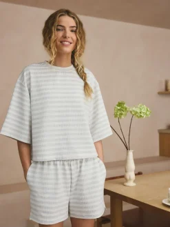 Next Textured Short Pyjamas Grey Stripe Outlet