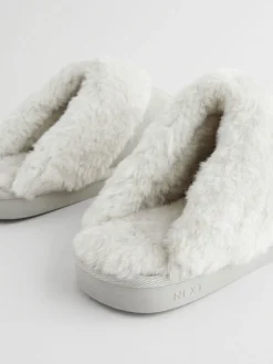 Next Grey Suede Faux Fur Mule Slippers Outlet