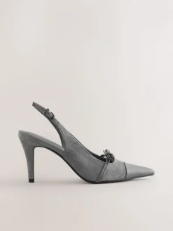 Next Forever Comfort® Leather Pointed Cutout Bow Slingback Heels Grey Suede Online