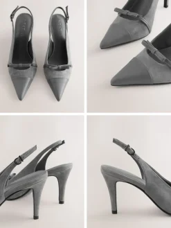 Next Forever Comfort® Leather Pointed Cutout Bow Slingback Heels Grey Suede Online