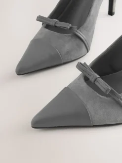 Next Forever Comfort® Leather Pointed Cutout Bow Slingback Heels Grey Suede Online