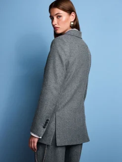 Next Tabitha Simmons X Wool Blend Double Breasted Blazer Grey Sale