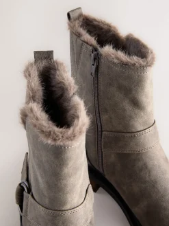 Next Forever Comfort® Faux Fur Hardware Ankle Boots Grey Textured Clearance