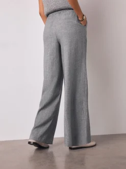 Next Grey Tie Waist Wide Leg Trousers with Wool Outlet