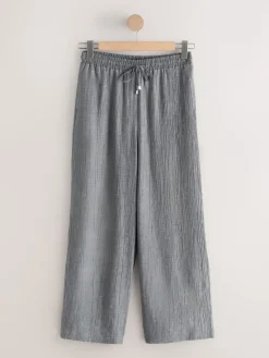Next Grey Tie Waist Wide Leg Trousers with Wool Outlet