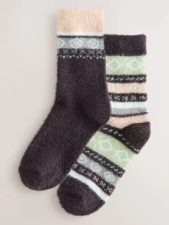 Next Grey/Pastel Fairisle Superhairy Cosy Socks 2 Pack Best