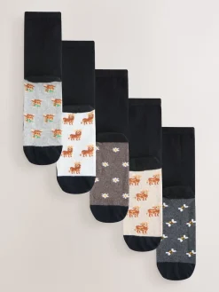Next Hamish Highland Cow Footbed Ankle Socks 5 Pack Clearance