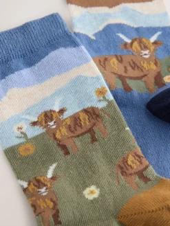 Next Warm Handle Cotton Ankle Socks 2 Pack Hamish The Highland Cow Scene Discount