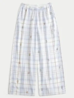 Hollister Flannel Check Pyjama Bottoms With Logo Waistband Blue Hot