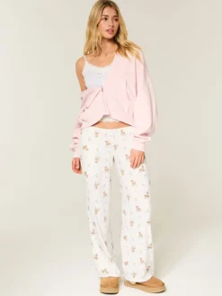 Hollister Low Rise Cosy Pointelle Pyjamas Bottoms Light Grey Outlet