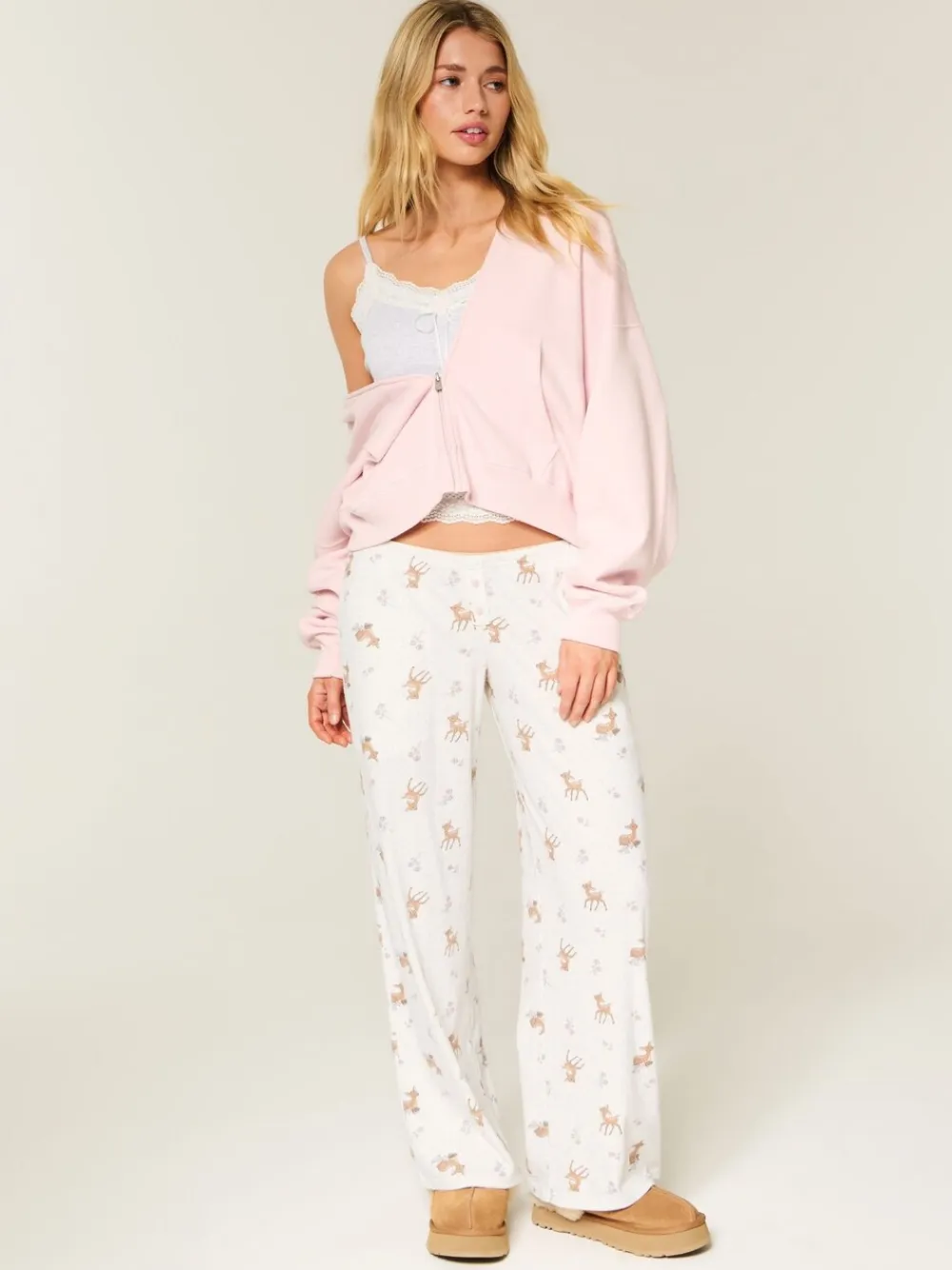 Hollister Low Rise Cosy Pointelle Pyjamas Bottoms Light Grey Outlet