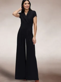Hot Squash Black Cap Sleeved Wide Leg Jumpsuit Clearance