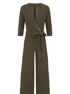 Hot Squash Green Smart Scuba Jumpsuit with Buttons Discount