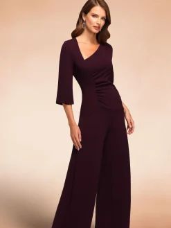 Hot Squash Ruched Jumpsuit with Sleeves Purple Best