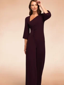 Hot Squash Ruched Jumpsuit with Sleeves Purple Best