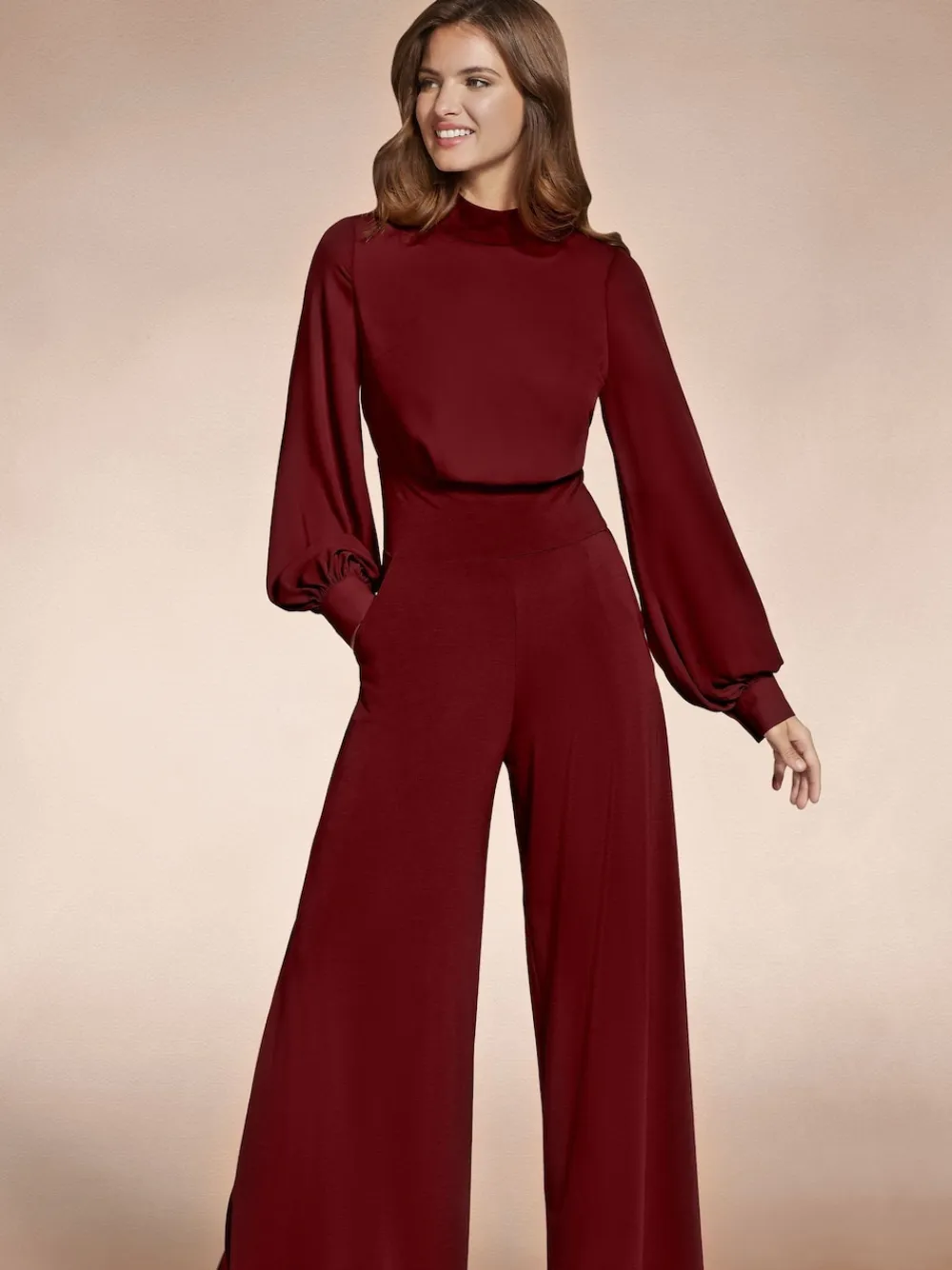 Hot Squash Wide Leg Jumpsuit with Blouson Sleeve Red Online