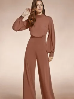 Hot Squash Wide Leg Jumpsuit with Blouson Sleeve Brown