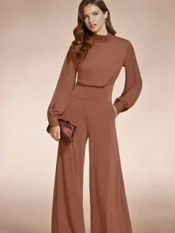 Hot Squash Wide Leg Jumpsuit with Blouson Sleeve Brown