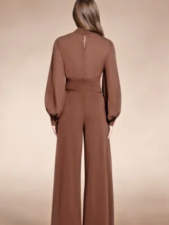 Hot Squash Wide Leg Jumpsuit with Blouson Sleeve Brown