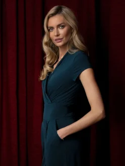 Hot Squash HotSquash Teal Blue Cap Sleeved Wide Leg Jumpsuit Discount