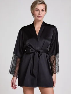 Hunkemoller Satin Kimono Black Robe Hot
