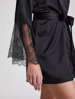 Hunkemoller Satin Kimono Black Robe Hot