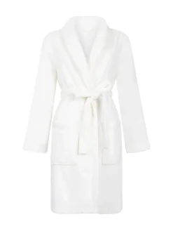 Hunkemoller Short Flannel Fleece Embossed Dot White Robe Outlet