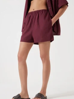 Hush Lana Linen Blend Shorts Burgundy Red Hot