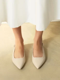 Next Ivory Forever Comfort® Point Toe Bow Back Slingback Flats Clearance