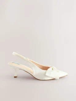 Next Forever Comfort® Wedding Satin Bow Pointed Toe Slingback Heels Ivory