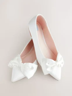 Next Ivory Forever Comfort® Wedding Point Toe Bow Bridal Ballet Shoes Discount