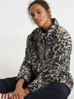 JD Williams Animal Print Longline Quarter Zip Borg Fleece New