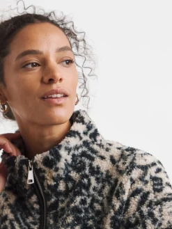 JD Williams Animal Print Longline Quarter Zip Borg Fleece New