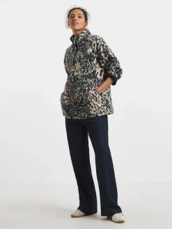 JD Williams Animal Print Longline Quarter Zip Borg Fleece New