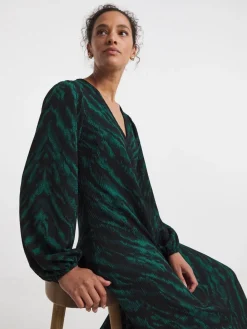 JD Williams Animal Textured Jersey Long Sleeve V-Neck Maxi Dress Hot