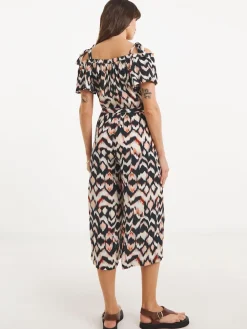 JD Williams Black/White Crinkle Tie Strap Jumpsuit